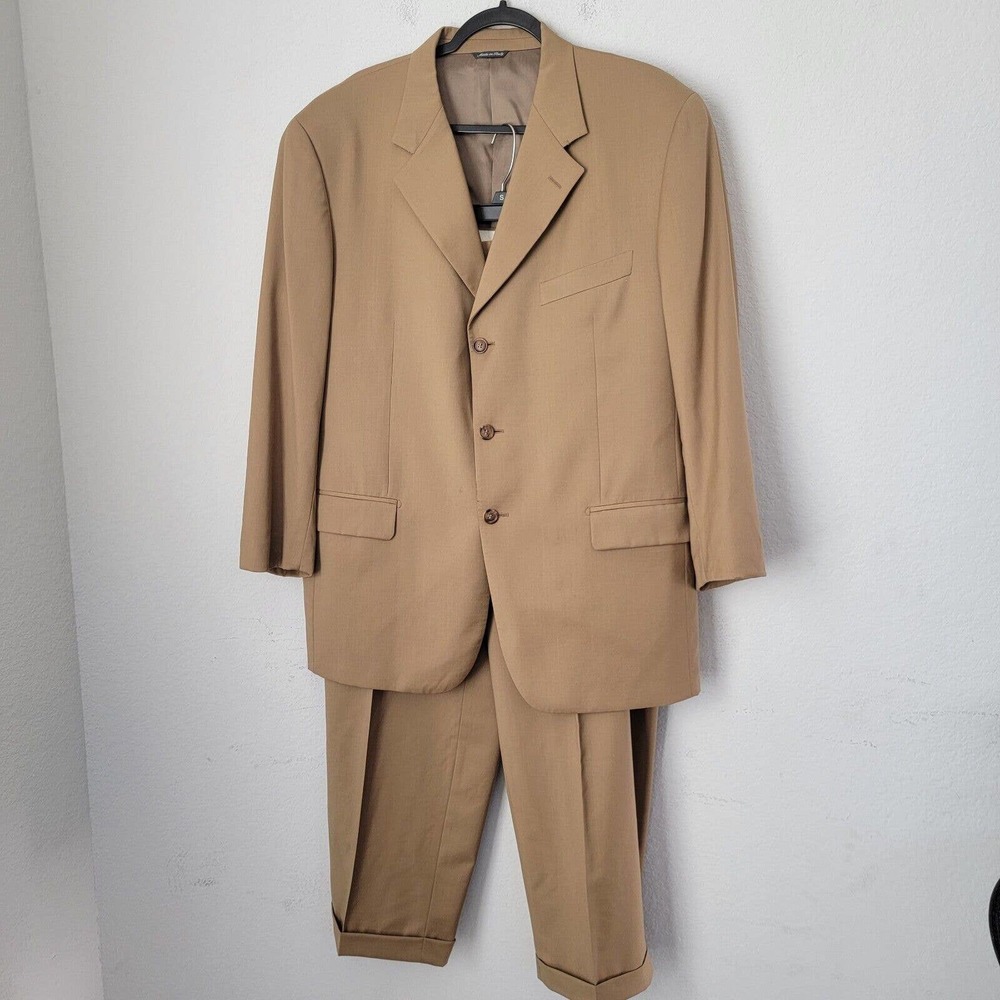 Tombolini Wool 110's Loro Piana m Suit Jacket Pants Sz IT 56 / US 46 38x29 Gold